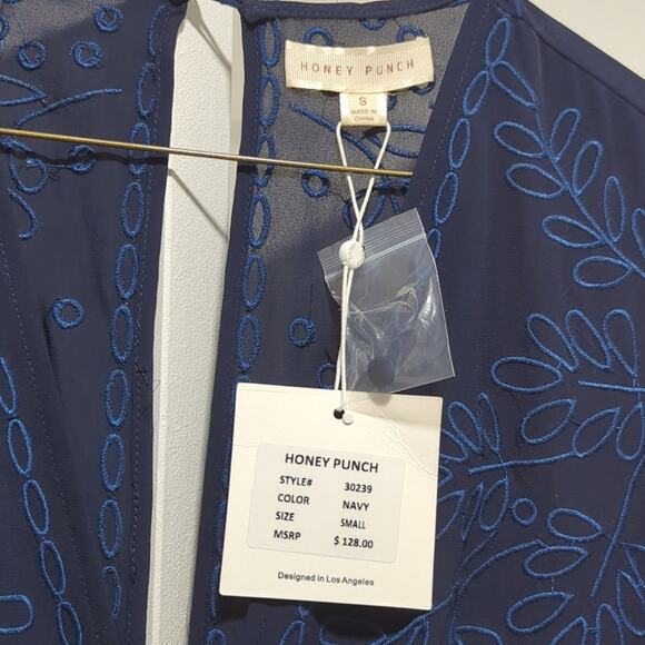 Honey Punch Lulus Maxi Embroidered Floral Romper V-Neck Dress Drk Navy Blue Sz S - Picture 4 of 8